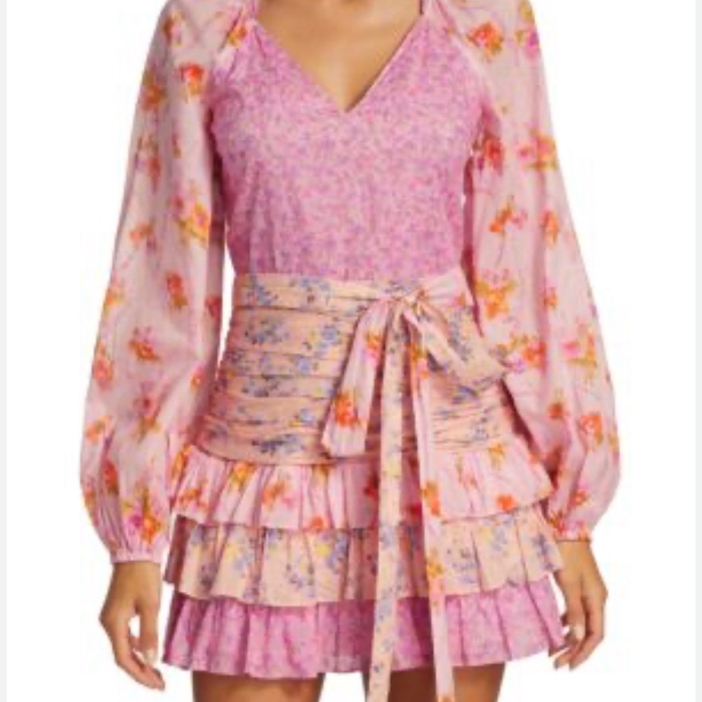 Love Shack Fancy - Rina Mixed Print Ruffle Mini Dress- size 4 - Picture 2 of 4